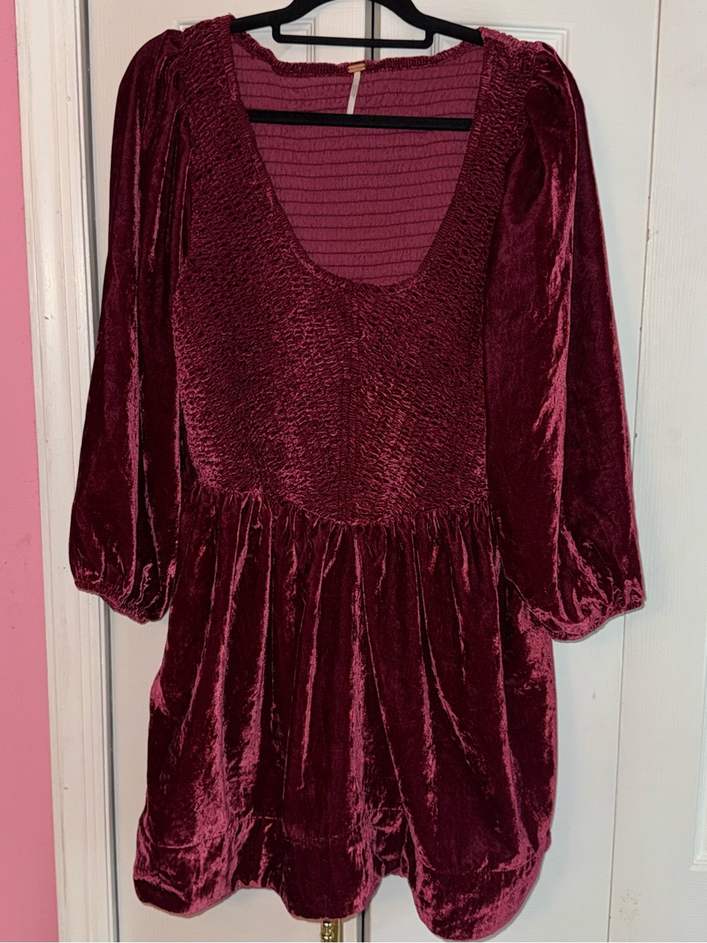 Free People Farrier Velvet Mini Dress in Burgundy